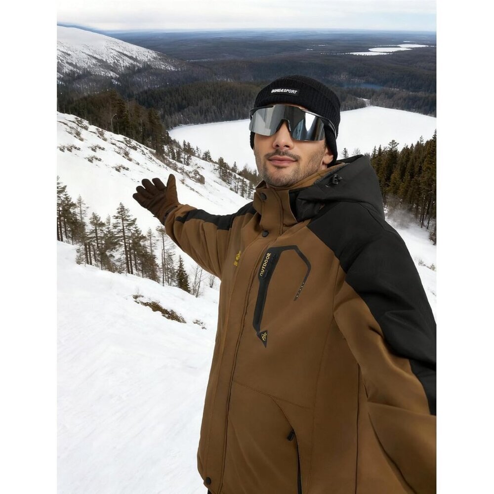 Men's Coffee 1 Waterproof Winter Warm Snow Coat Fleece Lined Hiking Ski Jacket - Picture 3 of 7